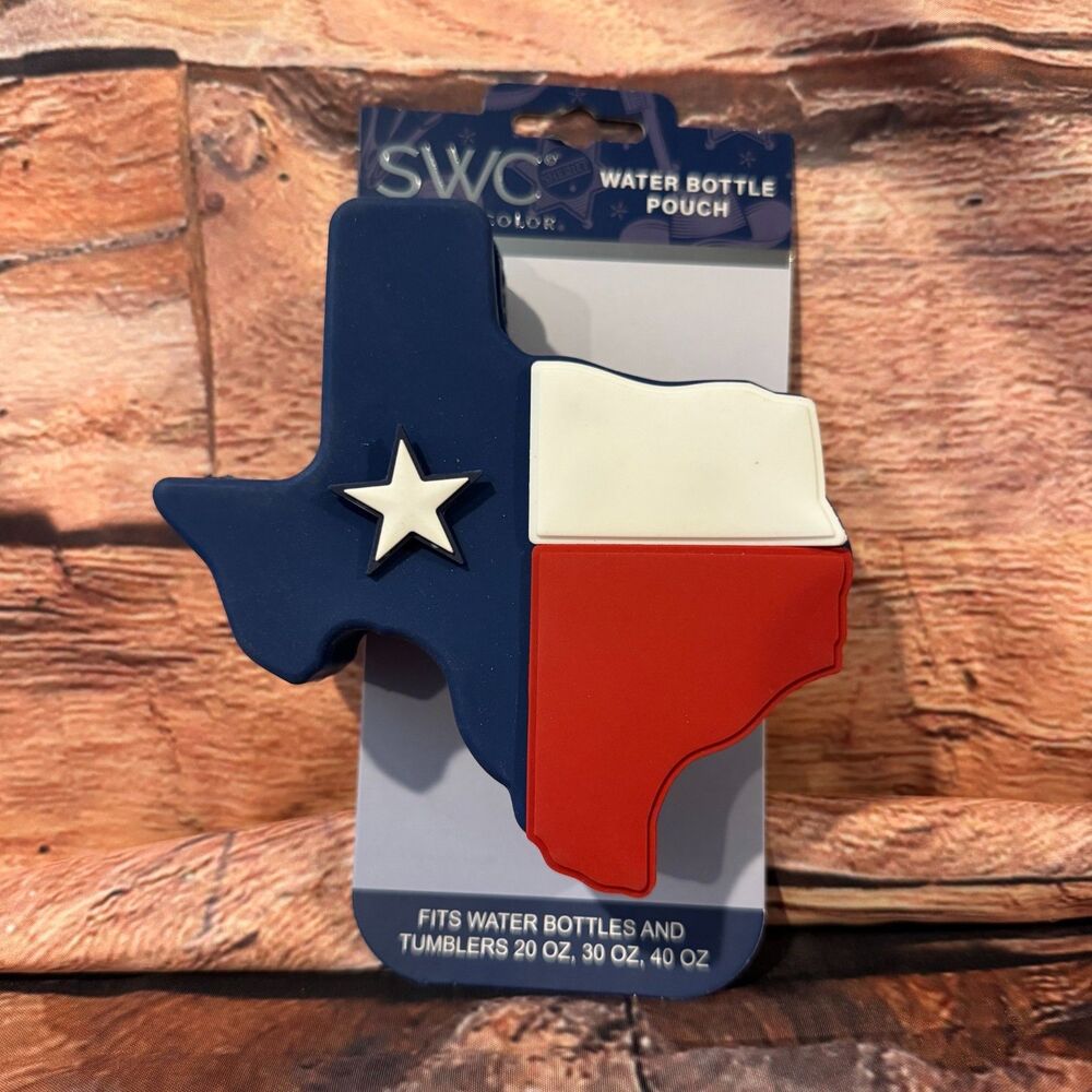 SWC Sip With Color Texas Flag Silicone Water Bottle Pouch Tumbler Bag WATXBTLB4